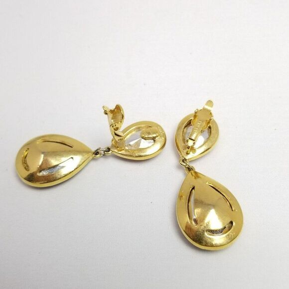 Vintage Trifari Purple and Red Jewel Tone Dangle Clip On Earrings, 90s Style - Picture 3 of 9